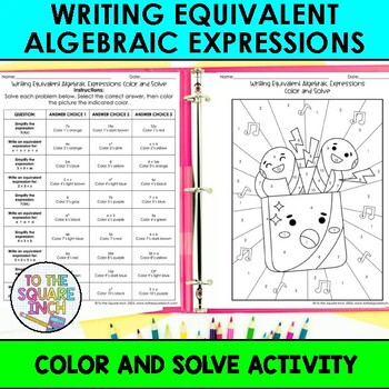 Preview of Writing Equivalent Algebraic Expressions Color & Solve Activity