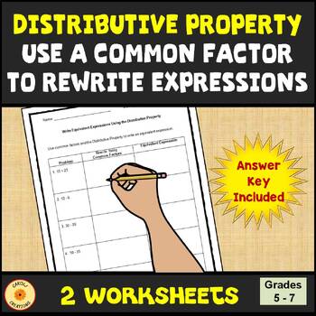 Preview of Distributive Property Rewrite Expressions with a Common Factor Worksheets