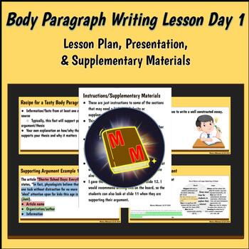 Preview of Writing Essays Lesson: Body Paragraph Day 1