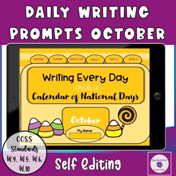 Writing Every Day with a List of National Days Calendar October | TpT