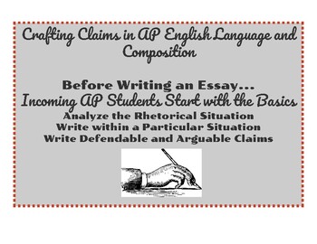 Preview of Writing Evidence Based Claims in AP English Language and Composition