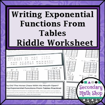 Preview of Writing Exponential Functions From Tables Practice Riddle Worksheet