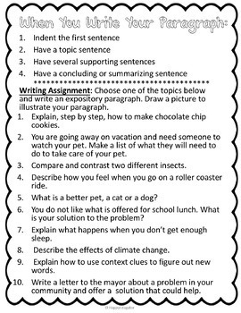 Writing Expository Paragraphs Prompts, Graphic Organizers, and Rubric