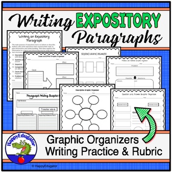 Preview of Writing Expository Paragraphs Prompts, Graphic Organizers, and Rubric