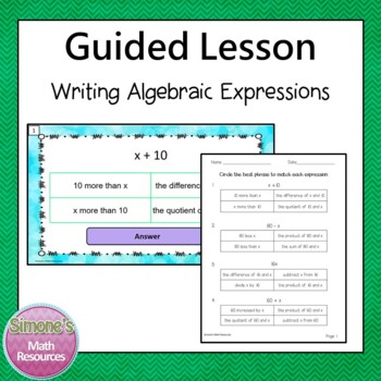 Preview of Writing Algebraic Expressions Guided Lesson Bundle 6.EE.2a