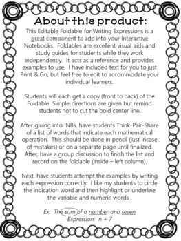 Writing Expressions Editable Foldable by Tiarra's Teaching Techniques