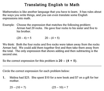 writing expressions equations 4th grade worksheets individualized math