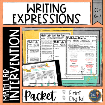 Preview of Writing Expressions Math Activities Lab - Math Intervention - Sub Plans