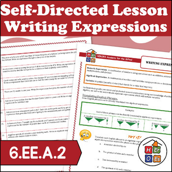 Preview of Writing Expressions | Self Directed Lesson | Pre-algebra | 6th Grade Math