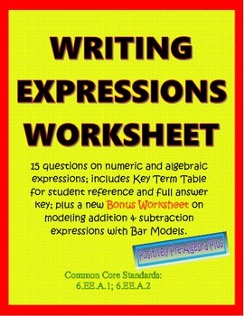 Preview of Writing Expressions Worksheet - Distance Learning Print & Digital Options