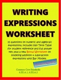 Writing Expressions Worksheet - Distance Learning Print & 