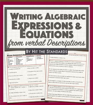 Preview of Writing Expressions and Equations from Verbal Descriptions.