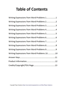 Writing Expressions from Word Problems Worksheet Packet by ...