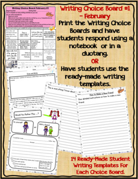 Preview of FEBRUARY Writing Prompts With Activity Practice Pages/Graphic Organizers