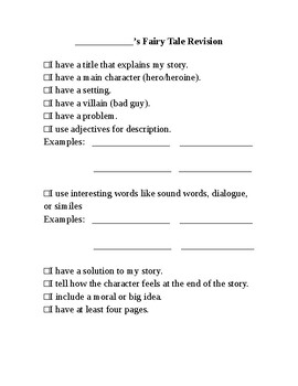 Preview of Writing Fairy Tale Checklist for Revising and Editing