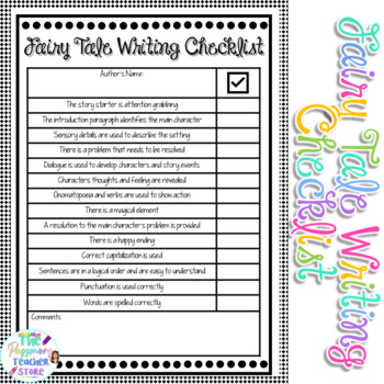 Preview of Writing Fairy Tale Checklist l Writing Self-Assessment l Writing Peer Evaluation