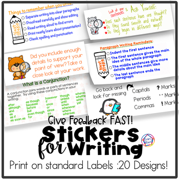 Preview of Writing Feedback Stickers! Printable; Use standard Labels or use as digital