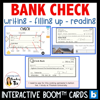 Preview of Writing, Filling up, and reading bank checks Life Skills class Boom™ Cards