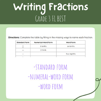 Preview of 3rd Grade FL BEST Writing Fractions MA.3.FR.1.1