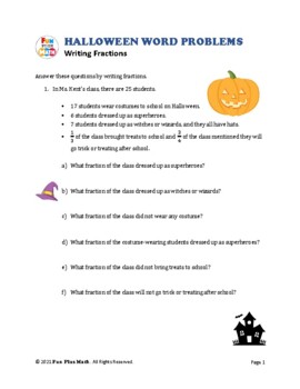 Preview of Writing Fractions – Halloween-Themed Word Problems