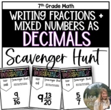 Writing Fractions and Mixed Numbers as Decimals Scavenger 