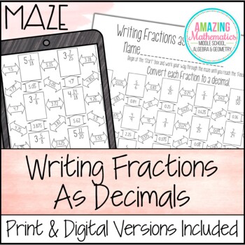 Preview of Writing Fractions as Decimals Worksheet - Maze Activity