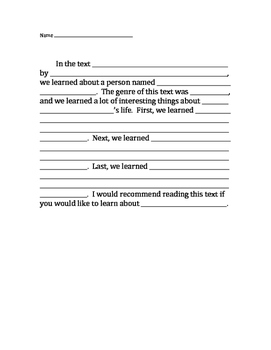 Preview of Writing Frame for Biography Summary Paragraph