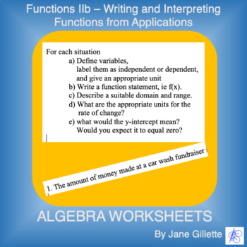 Preview of Functions IIb - Writing and Interpreting Functions from Applications