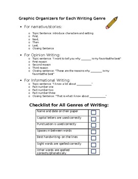 Preview of Writing Genre Graphic Organizer Help for Parents