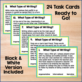 Writing Genre Task Cards: Argumentative, Information, and Narrative