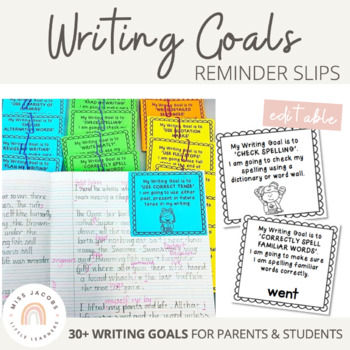Preview of Writing Goals - Reminder Slips | Editable