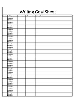 Preview of Writing Goal Sheet-Editable