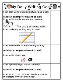Preview of Writing Goals for Primary Students (*Editable*)
