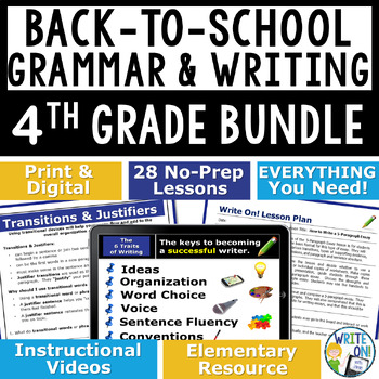 Preview of Writing - Grammar - Vocabulary - Back to School - ELA Curriculum - 4th Grade