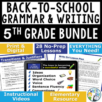 Preview of Writing - Grammar - Vocabulary - Back to School - ELA Curriculum - 5th Grade