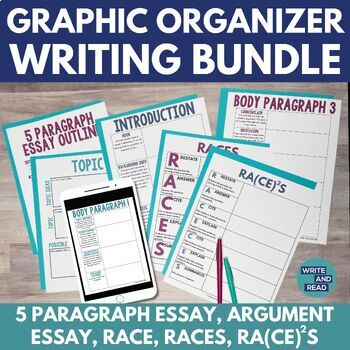 Preview of Writing Graphic Organizer Bundle- 5 Paragraph Essay, Argument Essay, RACE, RACES