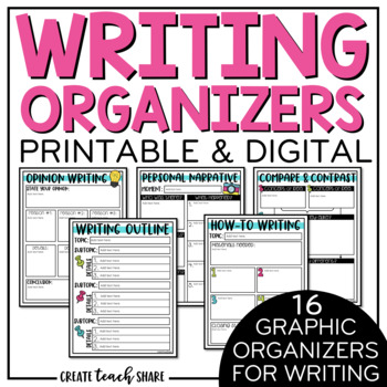 Preview of Writing Graphic Organizers | Print & Digital Worksheets Google Slides Activities