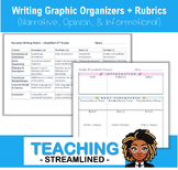 Writing Graphic Organizers + Rubrics (Narrative, Opinion &