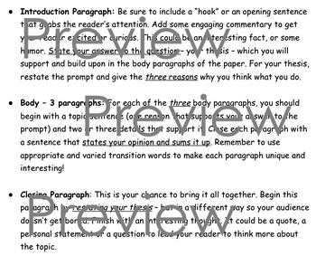 Preview of Writing Guide - 5 Paragraph Essay