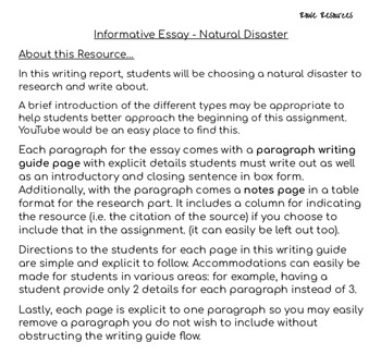 Preview of Writing Guide - Informative Essay on Natural Disasters