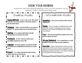 Preview of Writing Hooks Anchor Chart