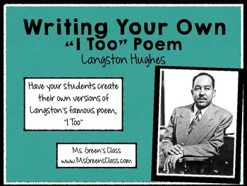 Preview of Writing "I, Too," Inspired Poetry, Langston Hughes