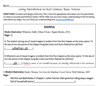 Preview of Writing In-text (Parenthetical) Citations Practice Worksheet #2