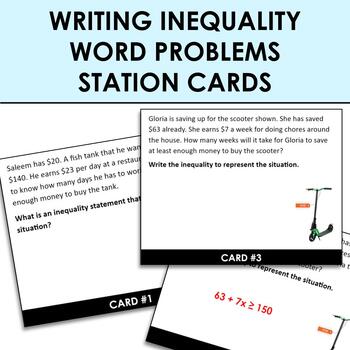 Preview of Writing Inequality Word Problems Station Rotations Practice Cards