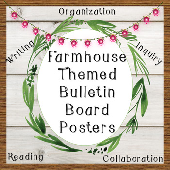 Preview of Writing, Inquiry, Collaboration, Organization, & Reading Posters (8X8 Farmhouse)