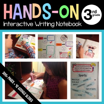 Preview of Writing Interactive Notebook Third Grade with Scaffolded Notes + Google Slides