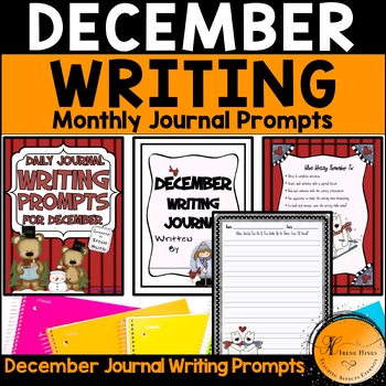 Preview of December, Christmas Daily Writing Prompts Winter Monthly Journal Primary Paper