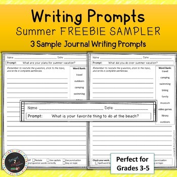 Writing Journal Prompts Summer Free Sample by Smart 2 Heart Creations