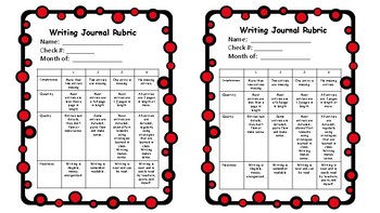 Preview of Writing Journal Rubric