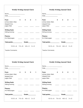 Preview of Writing Journal and Reader's Notebook Rubric